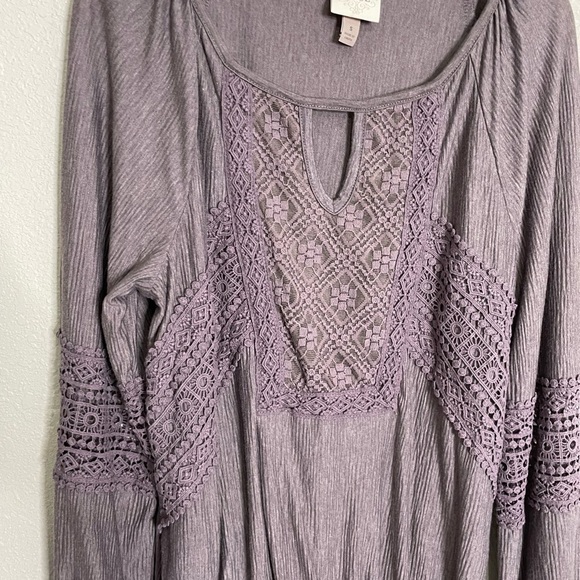 Knox Rose Purple Lace Overlay Long Sleeve Top Small - Picture 3 of 6